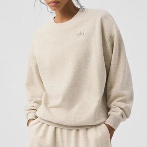 Alo Yoga Accolade Crew Neck Pullover Oatmeal Heather Small
